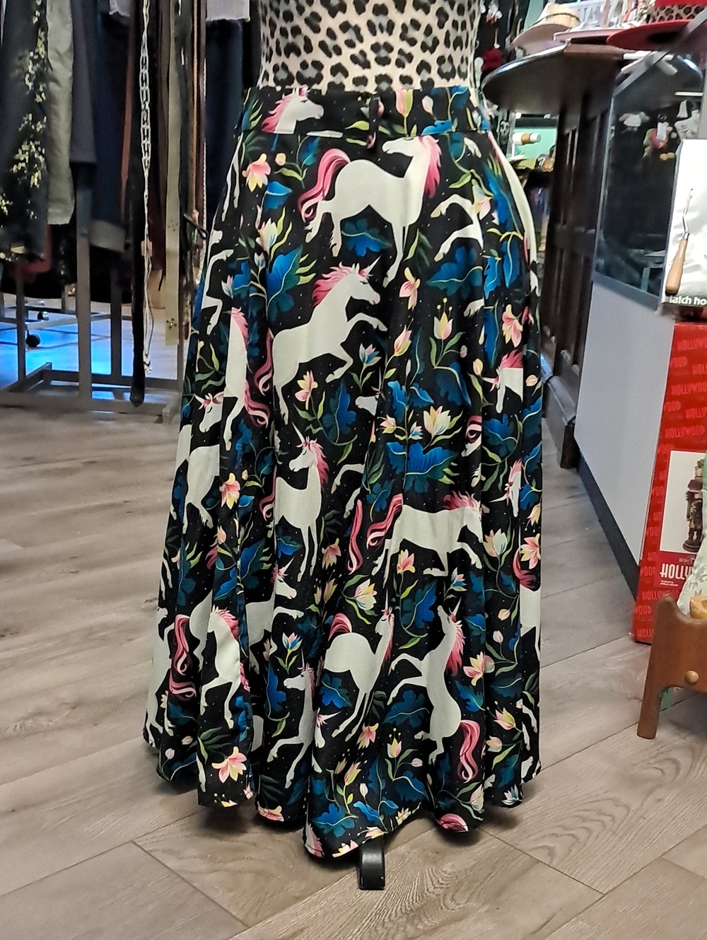 L.A. Soul Unicorn Print Black Skirt with Pink & Blue Accents